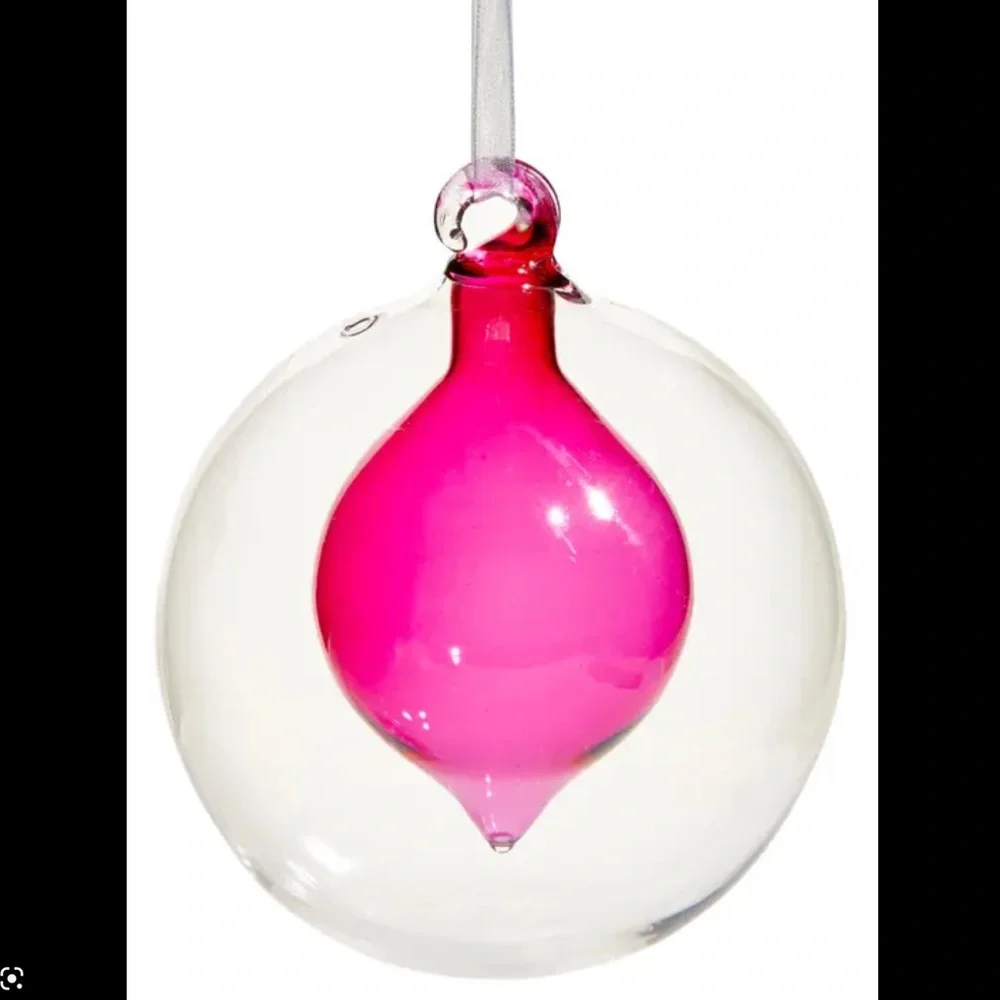 DOUBLE GLASS DIP BALL ORNAMENT IN PINK SHOCK NEW